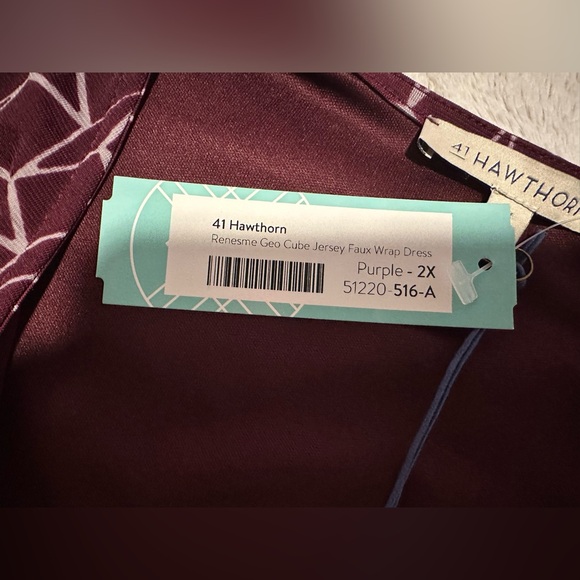 41 Hawthorn Purple Geometric Geo Cube Jersey Faux Wrap Midi Dress Size 2x - Picture 6 of 9